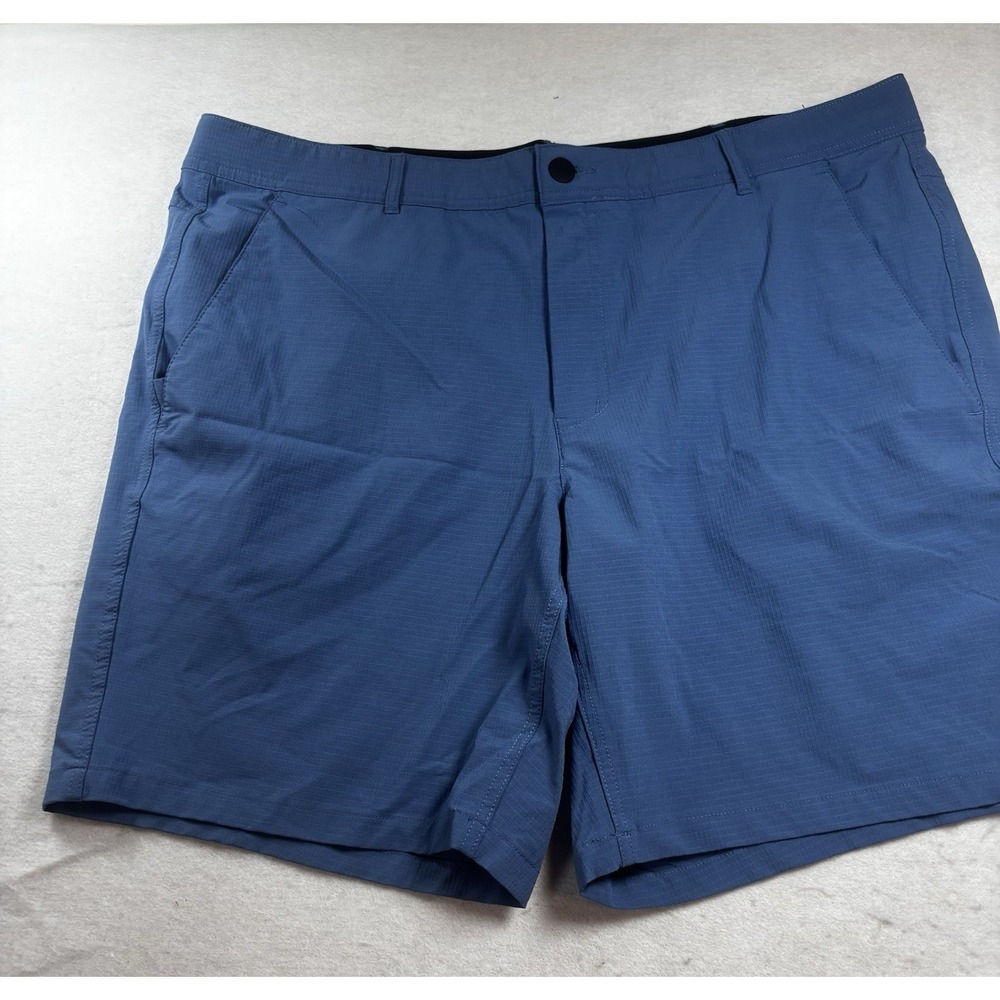George Shorts‎ Mens 40x8 Performance Polyester Spandex Stretch Flat Front Blue
